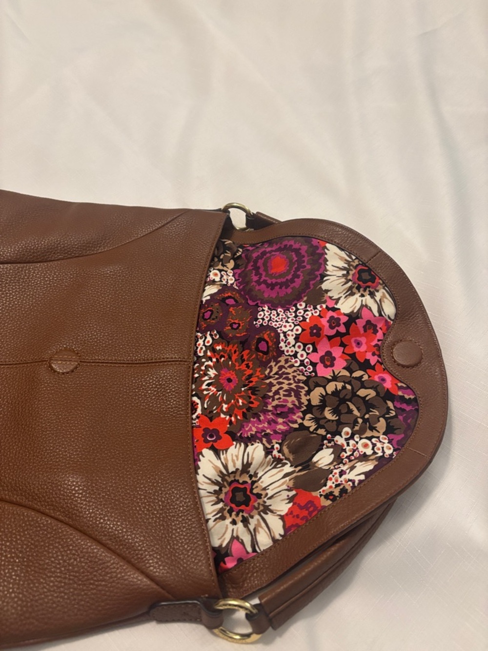 Vera Bradley Tan Pebbled 100% Leather Shoulder Hobo Floral interior desert boho - Picture 6 of 12